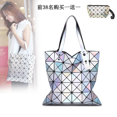 日本同款2016新款女包几何菱格手提包单肩包折叠百变镭射女士包包