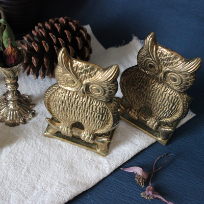 欧洲 二手古玩纯铜猫头鹰书靠  装饰品摆件收藏装饰品 艺术礼品