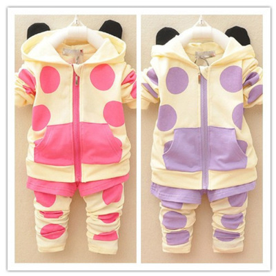 2015春季新品童装韩版女童波点小童套装中小童宝宝两件套纯棉包邮