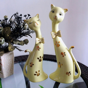新婚结婚礼物创意情侣猫咪陶瓷家居饰品送礼高档工艺品实用摆件