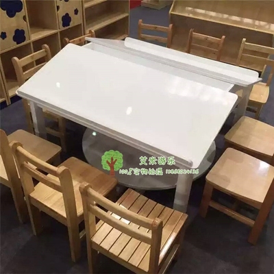 儿童图书馆阅览室阅读桌白色阅读桌幼儿园烤漆欧式原木橡木读书桌
