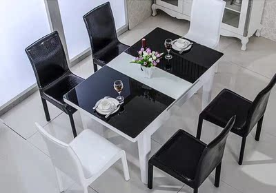 餐桌伸缩实木电磁炉火锅钢化玻璃可拉伸餐台简约现代小户型餐桌椅