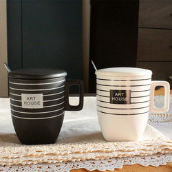 陶瓷水杯子韩式四方咖啡杯复古磨砂马克杯办公室情侣茶杯带盖勺