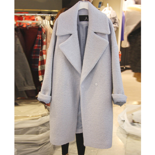 2015韩国东大门秋冬新款时尚茧型修身毛呢外套女中长款加厚呢大衣