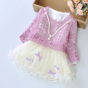 2015女童秋季新款秋装针织蕾丝公主裙1-2-3岁宝宝连衣裙两件套