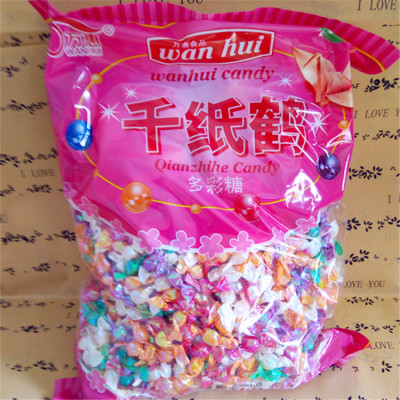 万惠千纸鹤七彩糖2500克袋约1800颗 批发多彩糖水果糖儿童糖果