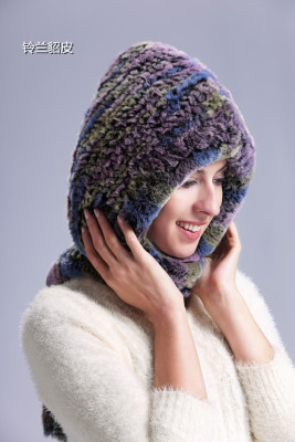 加厚正品秋冬季冬天真皮草獭兔毛帽子围巾一体女士围脖护耳朵保暖