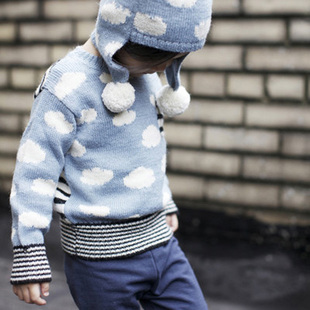 2015INS爆款大牌同款儿童针织毛衣男女宝宝可爱云朵条纹套头衫