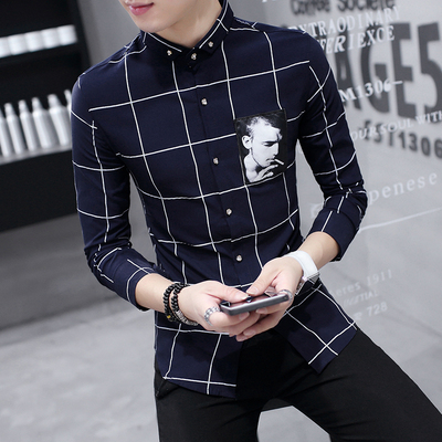2016青少年长袖格子衬衫男韩版休闲男士衬衣学生修身寸衣外套男潮