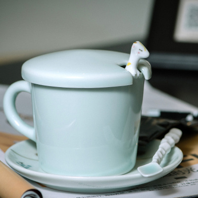 创意杯子陶瓷马克杯带盖勺水杯可爱情侣咖啡杯套装七夕情人节礼物
