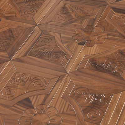 欢乐拍拍艺术拼花地板实木复合黑胡桃中式古典客厅背景墙