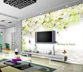 欧式无纺布墙纸 3D花卉电视背景墙壁纸壁画客厅卧室白色影视墙纸