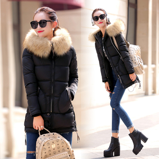 棉衣外套2015冬季新款韩版女士大码修身大毛领中长款加厚羽绒棉服