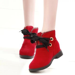 2015冬季新品加厚大棉雪地靴韩版平底内增高短靴甜美红色马丁靴女