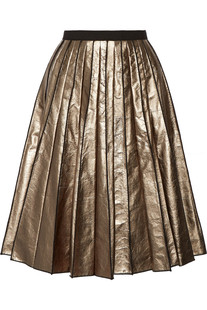褶金属色仿皮革半身裙