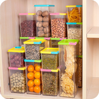 厨房可叠加五谷杂粮塑料密封储物罐透明有盖食品收纳盒保鲜调料盒