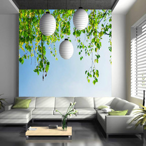 大型壁画 环保防水 客厅电视墙沙发 壁纸墙纸 个性背景 绿色树叶
