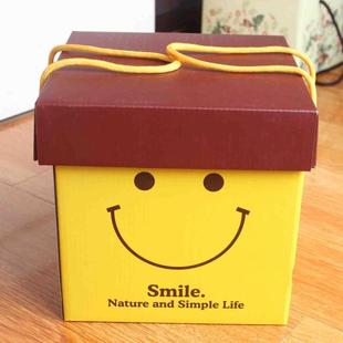生日礼物盒零食礼品盒正方形手提式水果包装盒黄色笑脸收纳盒