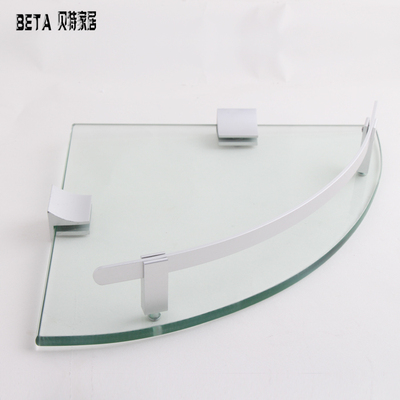 贝特 新款 太空铝实心 卫生间浴室三角转角8MM钢化玻璃单层置物架