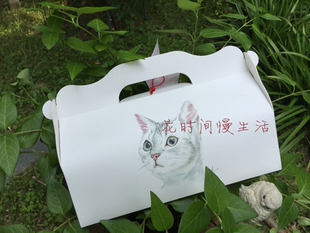DIY烘焙包装 蛋糕卷盒 杯蛋糕盒 戚风杯盒 zakka手绘猫咪（白）