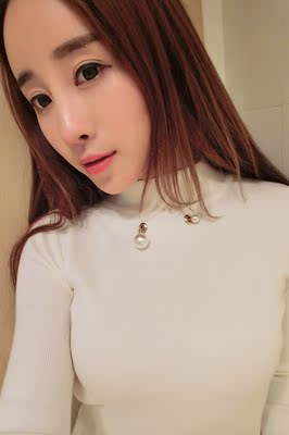 2015韩版新款长袖修身弹力针织衫秋冬款女显瘦套头高领打底毛衣女