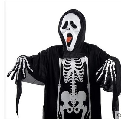 万圣节表演服装 骷髅骨架鬼衣化妆舞会服饰成人儿童恐怖面具套装