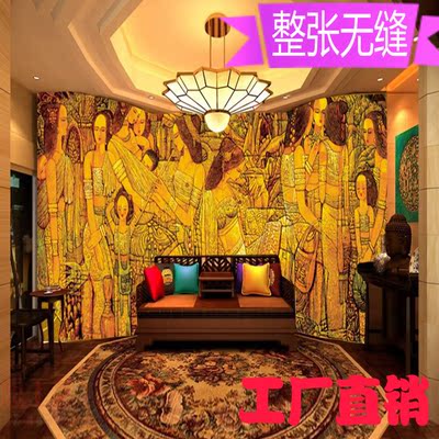 东南亚风格壁纸民族风墙纸KTV抽象人物油画定制壁画酒店无缝壁布