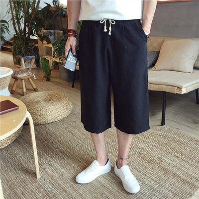 2016夏季新款中国风宽松直筒抽带大码七分裤男胖 沙滩裤短裤