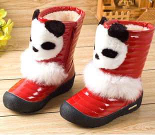 2015冬季女童靴2-3-6岁防滑棉鞋中筒靴白色雪地靴儿童鞋熊猫靴子