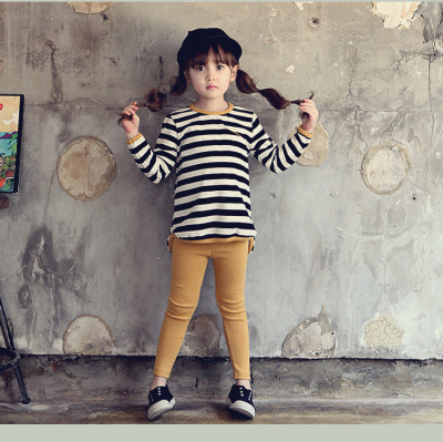 4-5岁女童打底衫 横条纹长袖T恤上衣 休闲套装打底衫打底裤秋季