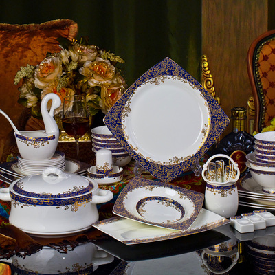 碗碟套装 景德镇高档骨瓷餐具套装56头欧式日式西式陶瓷器餐具