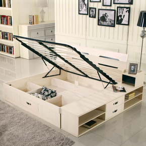储物床收纳气动双人床1.8高箱板式木抽屉床 1.5米现代简约储物床