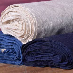 民间珍藏版纯棉素色手工土布手织布老粗布料深蓝蓝白色底三色入