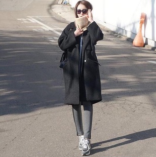 欧洲站2015新款韩版冬装时尚茧型呢子大衣女中长款宽松毛呢外套女