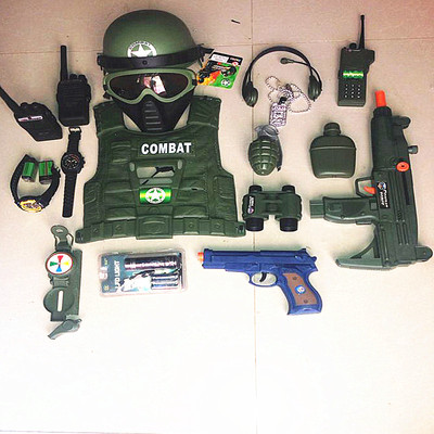 COS小军人套装电动玩具枪头盔+面具+马甲+手雷儿童玩具3岁以上