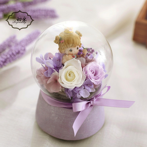 永生花礼盒音乐盒水晶球玻璃罩玫瑰创意保鲜花七夕情人节生日礼物