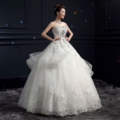 新娘结婚婚纱礼服 抹胸齐地韩式2015夏新款蕾丝显瘦修身蓬蓬裙