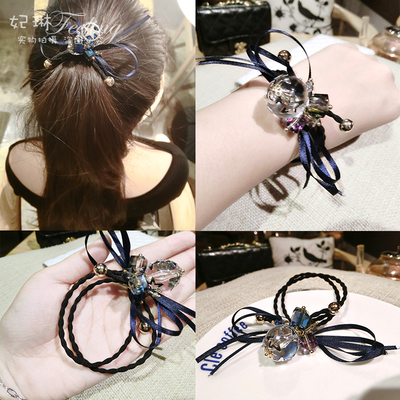 韩国东大门最新款炫彩极光五角星珠珠水晶发圈发绳手绳饰品女