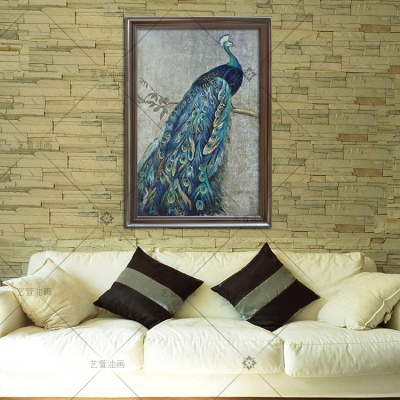 孔雀油画纯手绘艺术画家居玄关客厅欧式动物银箔画东南亚装饰画