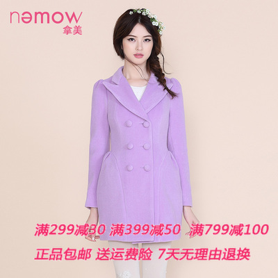 Nemow/拿美2015冬装新品 专柜款花苞摆长袖毛呢大衣女外套A5G348