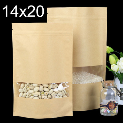 高档休闲食品包装袋 14*20+4cm 高清开窗牛皮纸自立自封袋批发