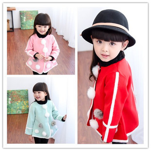 童装新款韩版女童秋冬装4-5-6-7-8岁儿童呢子外套可爱兔毛球上衣