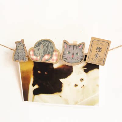 鼓浪屿的猫木头夹子 复古木质照片夹 可爱小夹子猫咪小饰品 4枚入