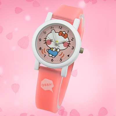 新款韩版儿童手表女孩电子防水石英表小学生可爱卡通KT猫硅胶手表