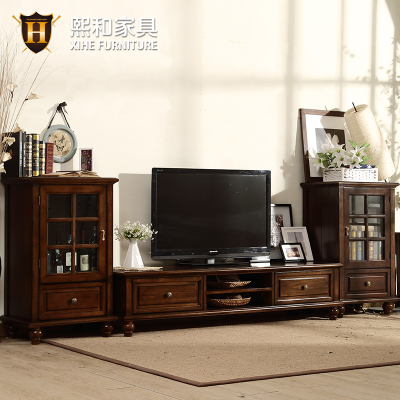 实木电视柜简约美式欧式客厅组合电视柜储物柜环保水性漆熙和家具