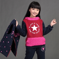 韩版童装女童秋冬三件套加绒加厚2015新款中大童女孩运动冬装套装