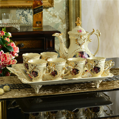 欧式奢华宫廷人物8头茶具咖啡具套装咖啡杯带托盘英式下午茶具套
