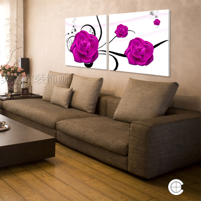 A 现代新款玫瑰花卉客厅装饰画无框画两联卧室壁画挂画水晶膜墙画