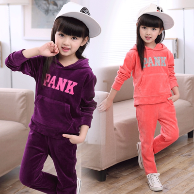 童装女童秋装套装新款 2016儿童天鹅绒中大童运动宝宝两件套韩版