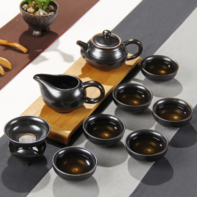整套功夫茶具乌金釉茶具套装茶杯陶瓷茶具防烫茶杯新款功夫茶杯